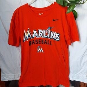 THE Nike Tee - Marlins Baseball T-shirt, Size S, 100% Cotton, Orange